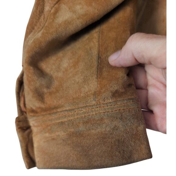 Vintage Distressed Suede Leather Trucker Jacket Women Medium Y2K Grunge Cropped - Picture 8 of 9